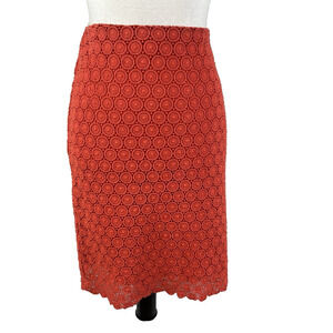 Cynthia Rowley Skirt size 8 Coral Eyelet Straight Pencil Knee Wedding Beach Slim